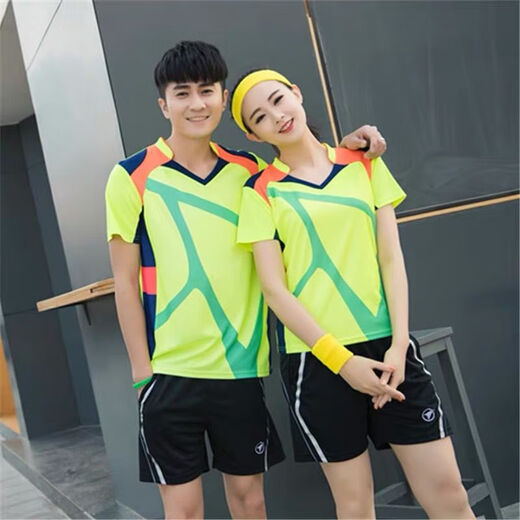 蝴蝶羽毛球服套装男女款运动服速干团购印字比赛透气乒乓球网球服 B男款上青色套装 XL