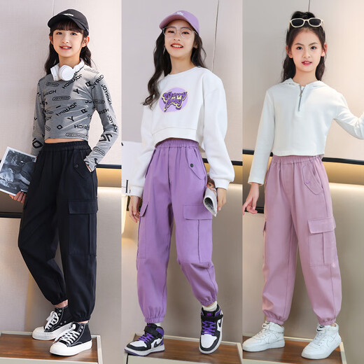 优优1点（Yoyo one）女童工装裤春秋2025新款儿童粉色纯棉裤子大童运动长裤春季休闲裤 4882白+16096粉【套装】 160cm