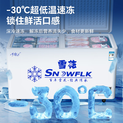 雪花（SNOWFLK）冰柜商用家用冷柜卧式大容量全冷冻柜展示柜单温双温冰柜卧式冷冻饭店酒店保鲜柜 【1048单温】数显款丨一级能效