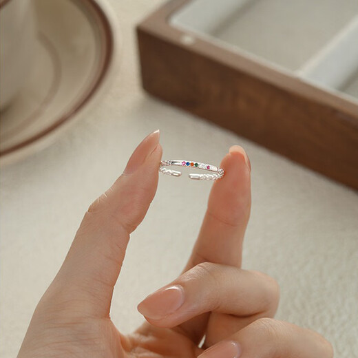 Su Shiliu Light Luxury Sparkling Diamond Colored Zircon Ring for Women 925 Silver Opening Adjustable Fashion Niche Design Hand Jewelry Gift Colored Diamond Opening Ring