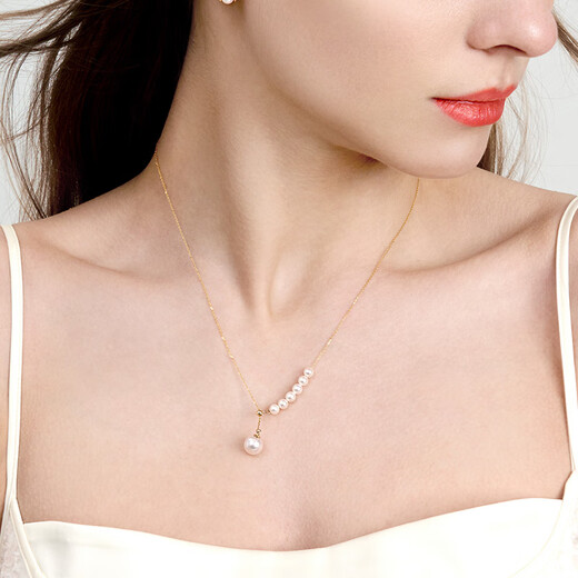 Muqin Seawater Akoya Pearl Smile Necklace 18K Gold Pendant Clavicle Chain Necklace Fashionable and Versatile Gift for Girlfriend 18K Rose Gold 4.5-5mm+7-7.5mm