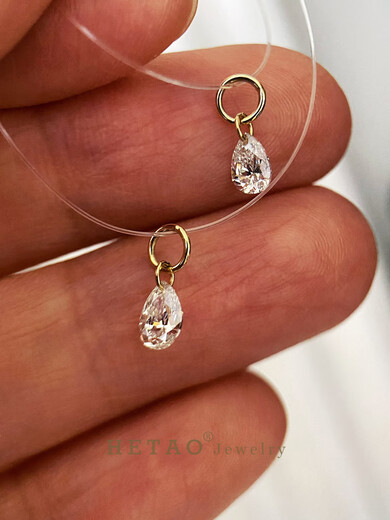 Caizhi Cultured Diamond Water Drop Diamond 18k Gold Earring Pendant Same Style 30 Points 20 Points Necklace 30 Points/Single Earring Pendant/Earrings Not Included