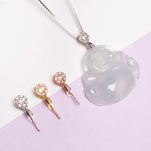 DL 1998 Fat Donglai same style Buddha male buckle head plated with 18k gold pendant jadeite Guanyin lanyard necklace silver buckle connector straight hole white l gold