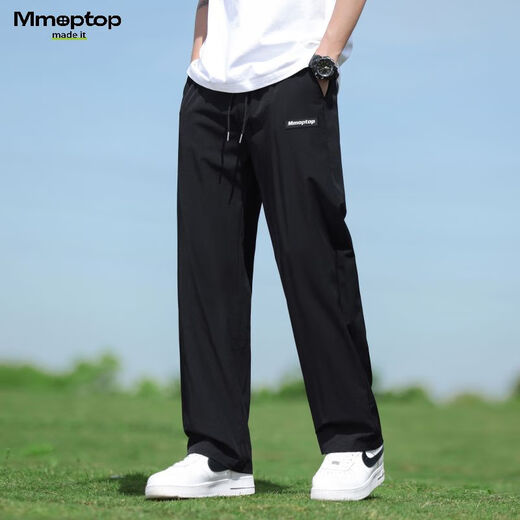MMOPTOP casual pants for men's summer ice silk light loose draping comfortable trendy sports pants MMQL2 black XL