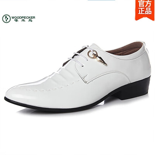 Woodpecker New Spring and Autumn Men's Korean Style Casual Shoes Pointed toe Business Leather Shoes Photo Studio Photo Groom Marriage Leather Shoes Men White 6210 White 37 One Size Small