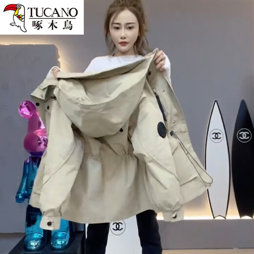 Holzspecker -Baumwollgebühr. Frauen 2024 Frühling und Herbst Neue Parker mittelgroße Arbeitspeakwebe Cassiem Taille Windmantel Baumwoll Beige dünne Baumwolle L 116-130jin [Jin gleich 0,5 kg]