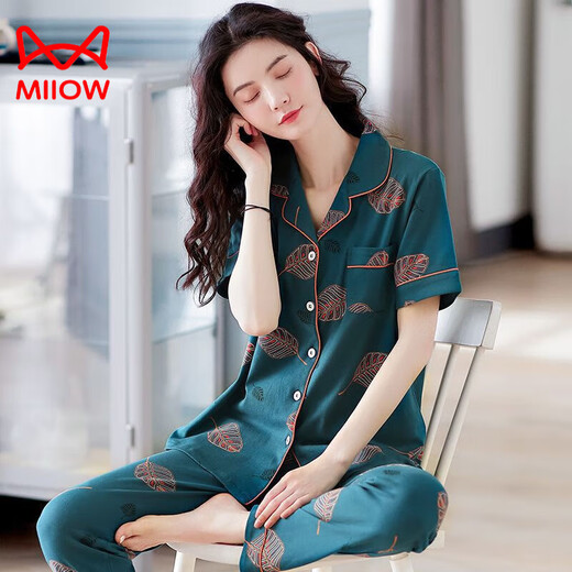 Catman (Miiow) 100 pyjamas en coton pur pour femmes, pantalon d'été d'âge moyen et âgé à manches courtes pour femmes, de grande taille de vêtements de maison âgés de grande taille Q9928 L Taille (recommandée 100-115 Jin [Jin est égal à 0,5 kg])))