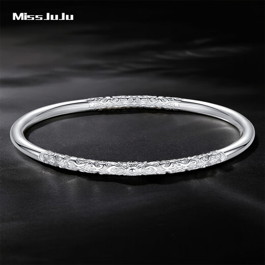 Miss JuJu pt950 platinum solid bracelet, white gold round bracelet, smooth carved plain ring bracelet for men and women, available in 2 materials: PT999 and PT950