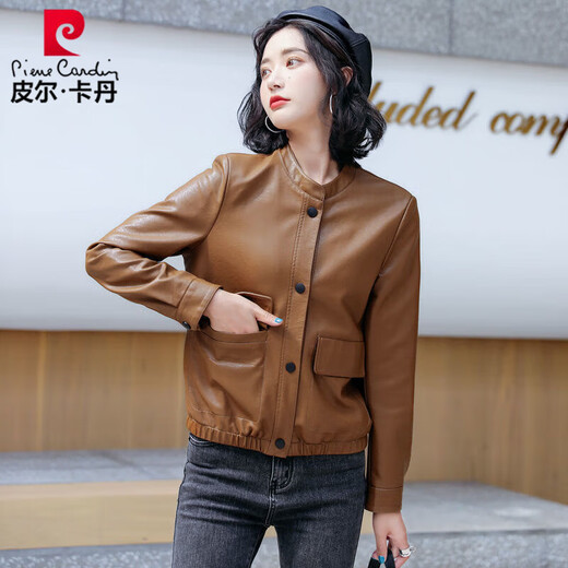 Pier Cardin Haining de chaqueta de cuero de cuero de cuero y otoño chaqueta de cuero corta 2025 Nuevo estilo coreano Negro pequeño y de moda Negro [buen cuero] L Recomendado 100-110Jin [Jin equivale a 0.5 kg]