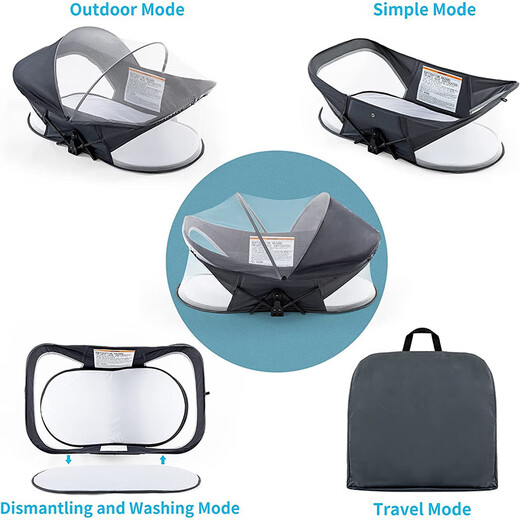 HABIKE portable bed-in-bed baby crib foldable newborn bed mobile bionic uterus bed anti-pressure standard model - anti-pressure bed in bed - navy blue - mattress + mosquito