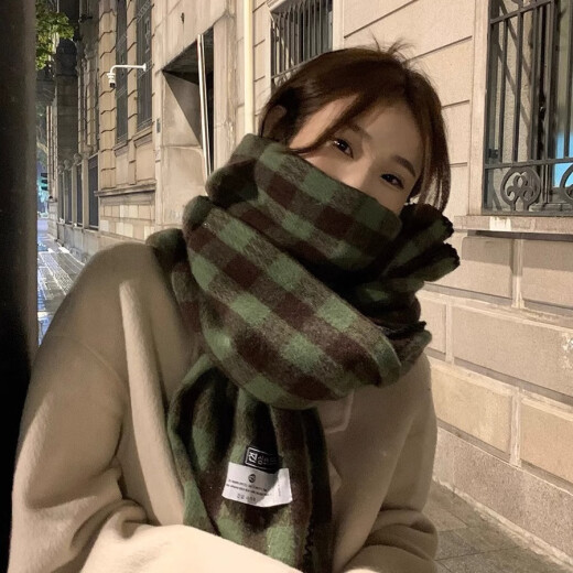 Die Atmosphäre von Guiqi ist ein weißer Schal für Frauen im Winter Korean Retro Plaid SHALN eingedickt und warm Sternselbe Schal für Winterplaidschal [Grüne Girlande] [Grüne Garland]