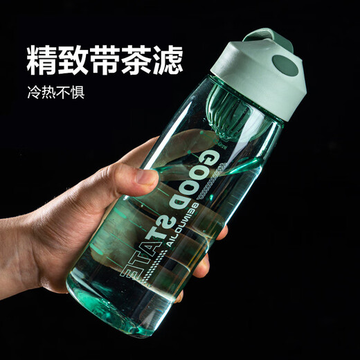 【京东物流】便携滤网随手杯太空杯塑料杯茶杯防摔带刻度水杯学生 湖光蓝480ml1个