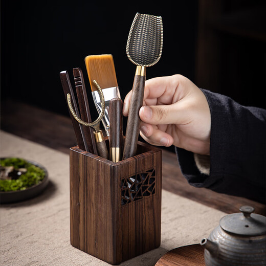 Six Gentlemen of Gold-Inlaid Jade Tea Ceremony, Walnut Wood Kung Fu Tea Set Accessories, Tea Clamps, Tea Spoons, Tea Needles, Su Chuang Tea Ceremony, Six Gentlemen