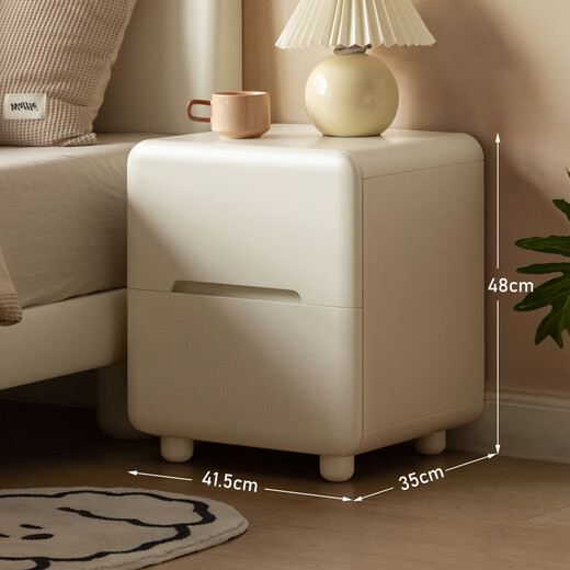 Genji Muyu Massivholz-Nachttisch, cremefarbener Stil, Zuhause, Schlafzimmer, Aufbewahrungsschrank, kleine Wohnung, weißer Aufbewahrungs-Nachttisch, 0,41 m
