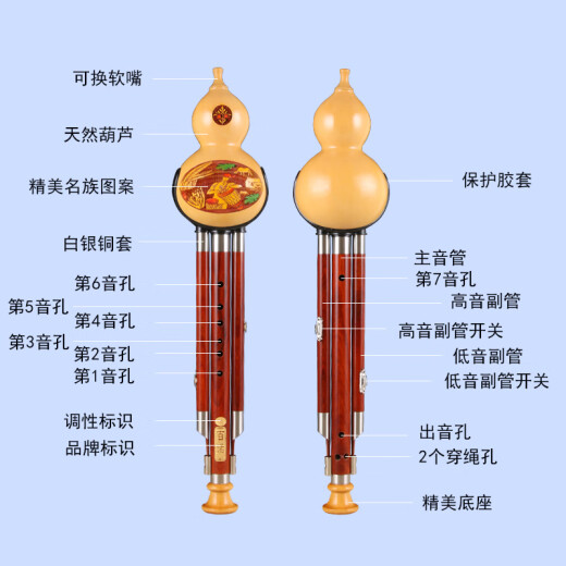百诺天然专业演奏型葫芦丝乐器成人初学者红木小学生葫芦丝民族乐器 可换嘴天然红木管降B调+书