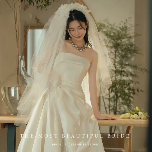 Biyun's new super immortal flowers head jewelry simple bride retro marine wedding jewelry, wedding dress, tournament, high -level original (芊 芊) yarn double -layer about 80cm with gold