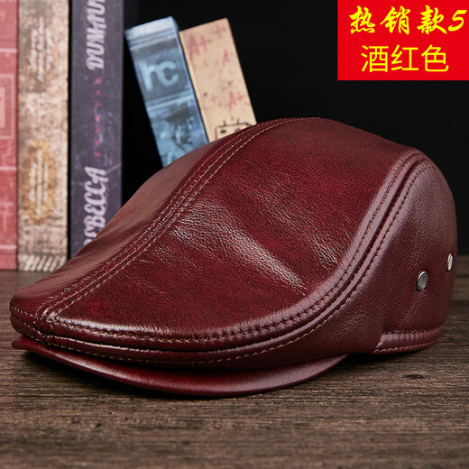 Xue Che Autumn and Winter Genuine Leather Duck Hat for Middle-aged and Elderly Men Fashionable Warmth forward Cowhide Hat Thickened Beret British Black First Layer Cowhide M (53-54cm)