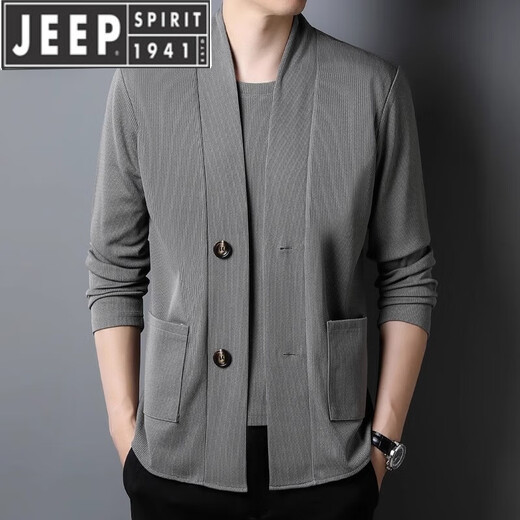 JEEP SPIRIT brand new spring and autumn fake two-piece knitted cardigan men's casual round neck jacket cardigan Korean style fashion camel 165/M