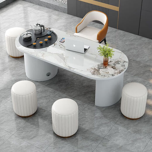 Slate tea table and chair combination, one table and five chairs, modern and simple office all-in-one tea table, Kungfu tea set, tea set, 1.2-meter tea table, glossy slate, single tea table (excluding chair)