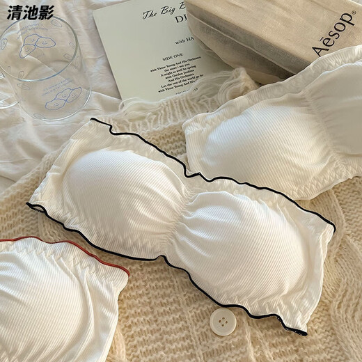 Qingchiying (QINGCHIYING) beautiful back strapless underwear, non-slip, small breasts for students, gathering, traceless, anti-exposure, anti-falling, invisible, slim, thin tube top, black + white M recommended 100-125Jin Jin equals 0.5kg