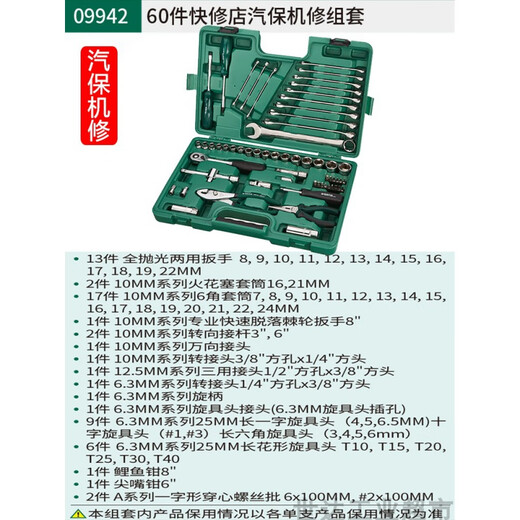 Shida (SATA) Extended Small Fly, Medium Fly, Big Fly Hexagonal Auto Repair Wrench Socket Set Combination Tool Box 090042 09942-Small and Medium Fly 60-piece Socket Set Quick Repair