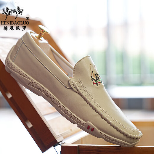 Heni Paul Chaussures pour hommes chaussures en cuir Chaussures de vache de vache pour hommes Sole douce respirante d'été Nouveaux chaussures décontractées blanches pour hommes chaussures paresseuses d'un pied