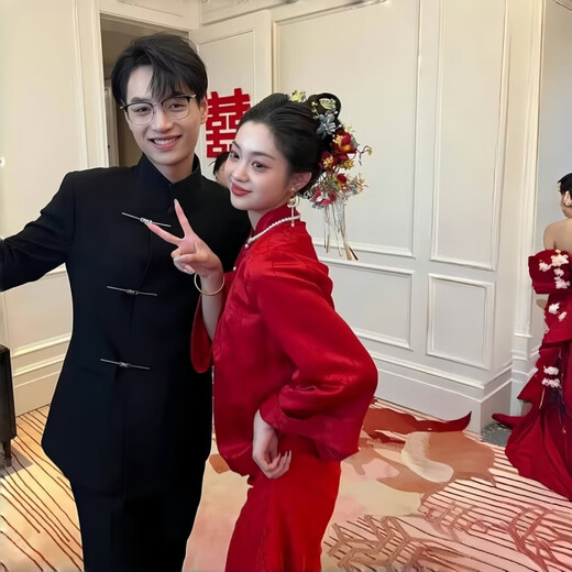 FANDISS Wedding Engagement Dress Casual Suit Men's Jacket Autumn New Chinese Tunic Suit Stand Collar Metal Button Suit Black - Top + Pants XL