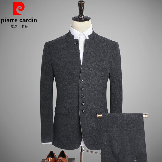 Pierre Cardin Chinese tunic suit for young men Chinese stand collar suit men's Chinese style Tang suit Chinese woolen jacket men's knitted 6622-dark gray-single top 2XL 185-suitable for 145-155Jin Jin equals 0.5 kg