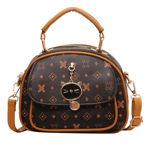 Feng Shang strukturierte Crossbody-Tasche kleine runde Tasche Frauen Neue Mode gedruckte Frauen Tasche mehrschichtige Handtasche einzelne Schulter-Diagonale Frauen [Kaffee mit Braun]