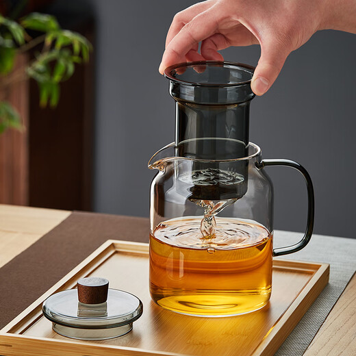 Mesni Teapot Glass Teapot Set Tea Maker Kung Fu Short Cup Dark Color Thickened Glass Flower Teapot