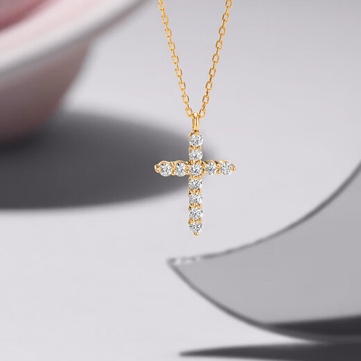 Xie Ruilin (TSL) 18K gold diamond necklace women's trendy simple internet celebrity cross pendant clavicle chain BB238