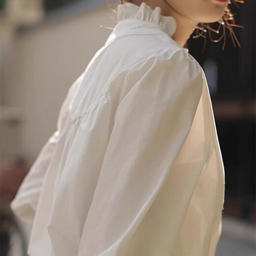 Shimmer shirt women's white lace collar 2025 new early autumn temperament shirt literary and versatile French shirt long-sleeved top lace shirt white M
