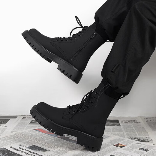 RXEX Martin Boots Herren Frühling und Sommer All-Match Dicke Sohle schwarze hochrangige Lederschuhe 2025 NEUE hochausgestellte Lokomotive Schneestiefel Herrenschwarz 42 260 mm