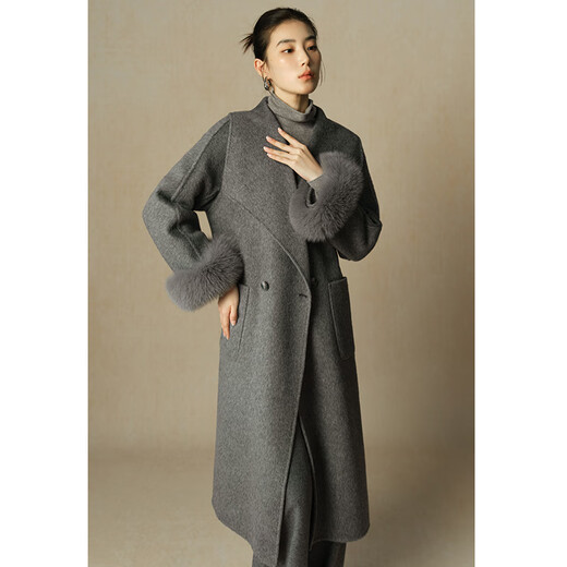 Single bundle large size women's D+ series black label high-end temperament shawl detachable wool blended coat for women moonlight gray 2XL (size 4)