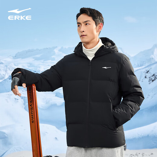 Hongxing Erke Down Jacket Men's Winter Thickened Warm Water-Repellent Technology Hooded Jacket Commuting Fashion Puff Bread Jacket Top