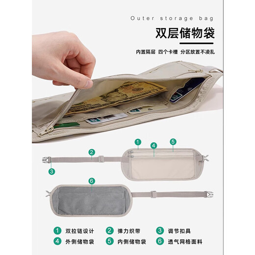 Er Jiangong Anti-Diebstahl-Tasche eng anliegende Taillenbeutel reisen im Ausland Sport Europäische Männer unsichtbare dünne Passbeutel Anti-Diebstahl-Wallet-Wallet-Männer und Frauen u Khaki unsichtbar