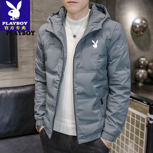 Playboy (PLAYBOY) brand high-end down jacket for men 2024 new winter short thin jacket thickened versatile casual winter wear hooded style 022 Khaki L