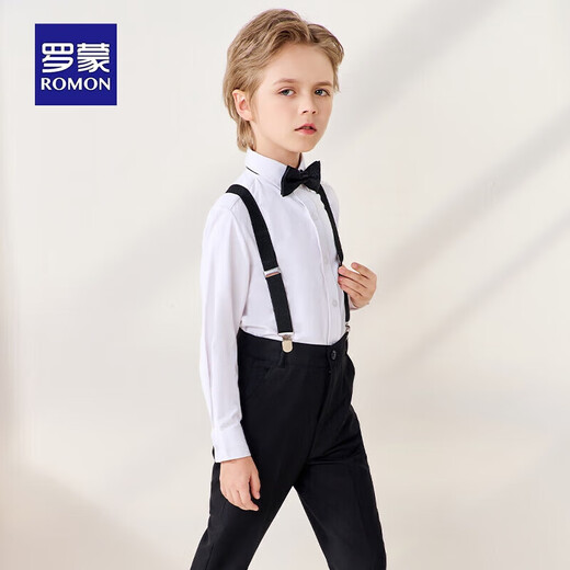 
Romon children's dress June 1st performance suit boy graduation host long sleeve trousers strap suit black 170