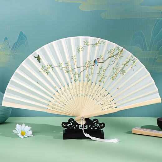 TaTanice folding fan Chinese style classical 6.5 inch female fan silk fan dance performance fan photo birthday gift