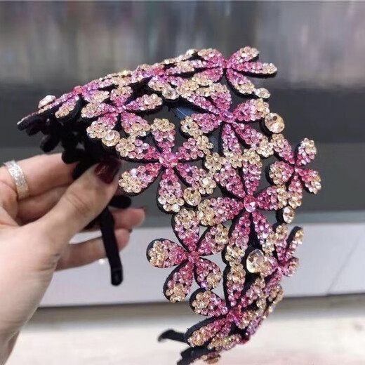 Mrs. Win (Mrs win) wide-brimmed flowers to cover white hair artifact, flower blossoms, rich and noble pressure hairpins, hairpins, rhinestone anti-slip headband, headband, headband, white hair cover - ink gray B05-104