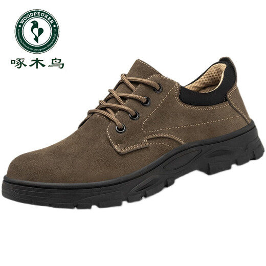 Woodpecker labor protection shoes for men's anti-smash, anti-puncture, breathable and odor-proof welder steel head wear-resistant casual cowhide safety work shoes 838 khaki four seasons 43