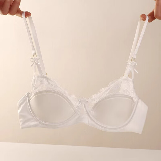 Carey Kay French underwear women's thin large breasts show small breasts push-up half cup sexy French lace low-cut bra set sweet pink set (bra + panties) 36/80B