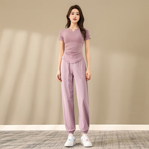 LULUUVTTOH summer yoga clothing sports suit for women running breathable quick-drying clothing gym Pilates training clothing for women black top XL