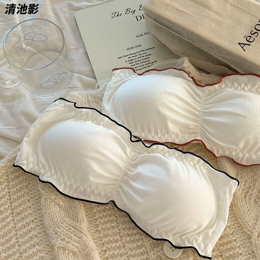 Qingchiying (QINGCHIYING) beautiful back strapless underwear, non-slip, small breasts for students, gathering, traceless, anti-exposure, anti-falling, invisible, slim, thin tube top, black + white M recommended 100-125Jin Jin equals 0.5kg