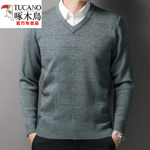 Woodpecker (TUCANO) middle-aged sweater men's thickened V-neck shirt men's warm winter dad chicken heart collar knitted base shirt medium gray V-neck 6626 165/M Recommended 120 Jin [Jin equals 0.5 kg] or less