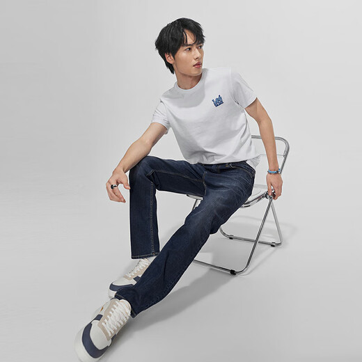 Lee [Ended by Zhang Linghe] Cool pants Spring and summer 723 slim mid waist straight feet medium dark blue thin men's jeans medium dark blue 32