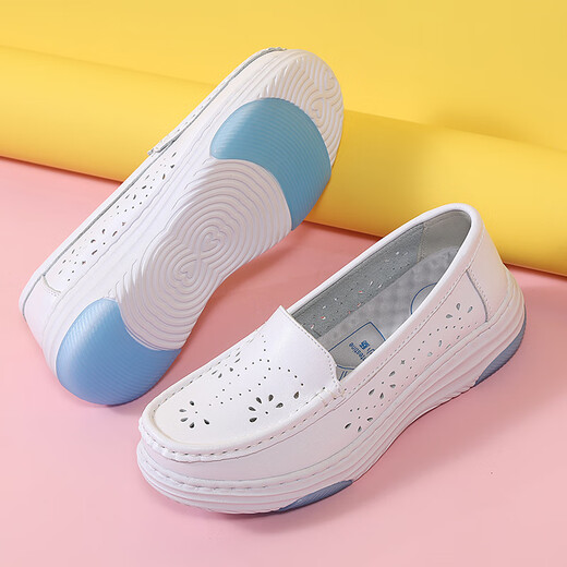 
Xuantushi nurse shoes women's single shoes rocking shoes soft sole breathable thick sole sponge cake shoes casual work shoes summer white shoes women 9925 white hollow 39