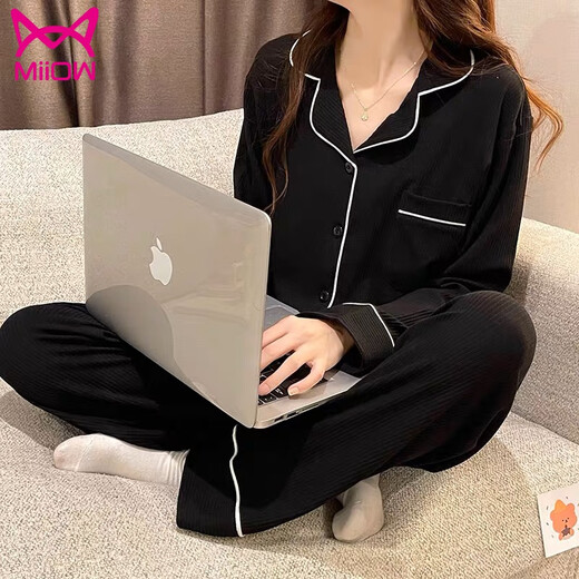 Cat Man (Miiow) Schlafte Frauen koreanischer Stil reine Baumwolle Langarm Cardigan Hosen Hülle großer Spring- und Herbst 2025 Strickjacke: 5009 Cherry L95-115