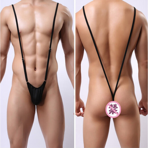 One-piece thin-strap thong new men's one-line sexy and personalized single-butt triangle T-pants for both sex and fun, black + white, 1 pair each