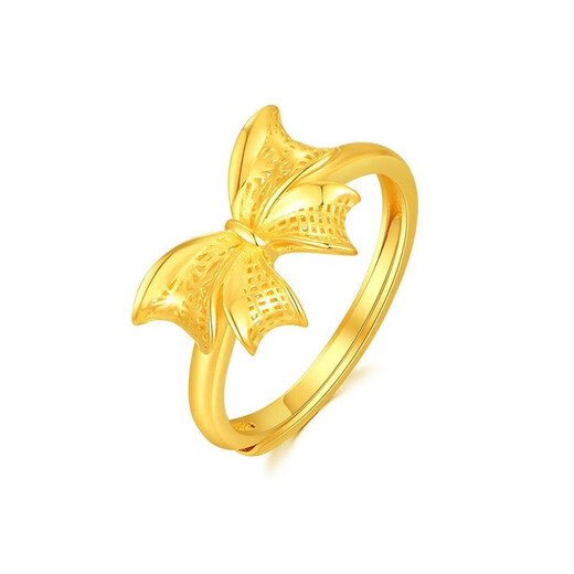 Pupan Lao Phoenix Gold Store Model Gold 9999 Bow Ring Fugitive Princess Living Ring Holiday Gift to Girlfriend for Old Age Gold Bow Ring 0.78g